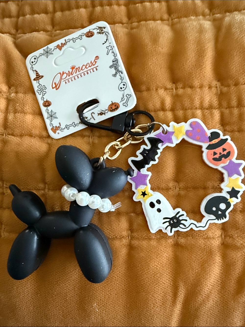 Black Balloon Dog Keychain with Halloween Charm